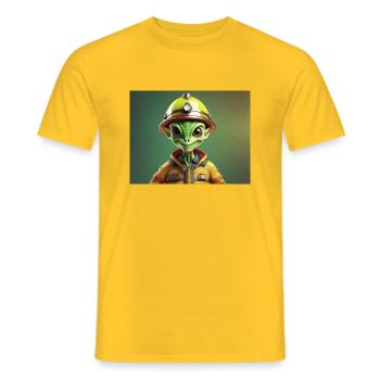 niedliche kleine grüne Retro Vintage Alien Feuerwehrmann - Männer T-Shirt - Gelb - Vorne - AI Model Male 178 dark (178cm)