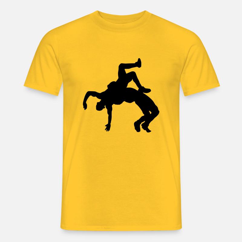 ringen silhouette - Männer T-Shirt - Gelb