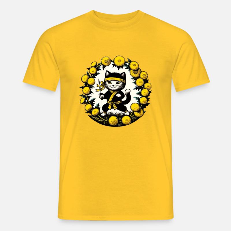Ninja-Katze - Männer T-Shirt - Gelb
