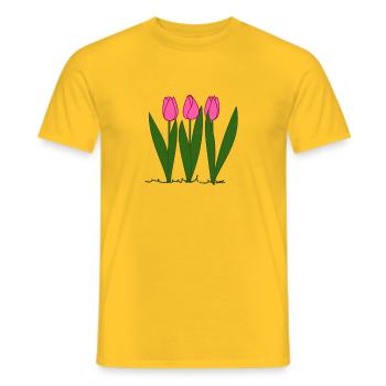 Rosa Tulpen, Frühling, Spring - Männer T-Shirt - Gelb - Vorne - AI Model Male 178 dark (178cm)