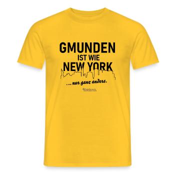 Gmunden ist wie New York - Männer T-Shirt - Gelb - Vorne - AI Model Male 178 dark (178cm)
