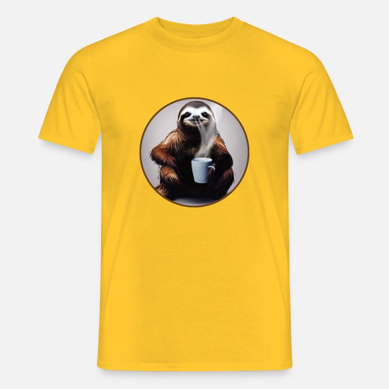 Faultier mit Kaffee - Männer T-Shirt - Gelb