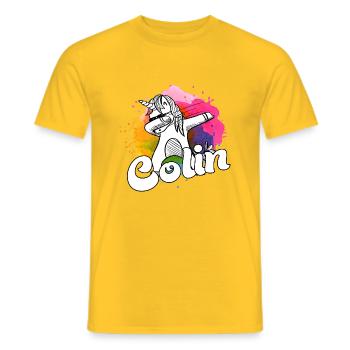 COLIN - Beautiful Boy Name with Cool Unicorn - Men's T-Shirt - yellow - Front - AI Model Male 178 dark (178cm)