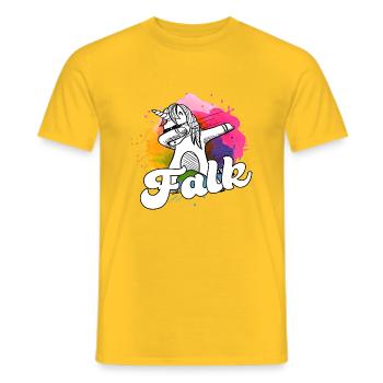 FALK - Beau nom de garçon avec licorne cool - T-shirt homme - jaune - Devant - AI Model Male 178 dark (178cm)