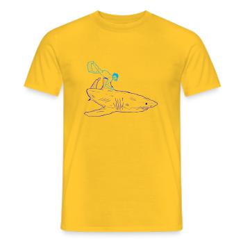 Hai mit Taucher in blau - Männer T-Shirt - Gelb - Vorne - AI Model Male 178 dark (178cm)