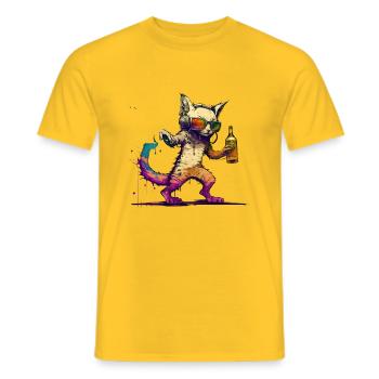 Cool cat écoute de la musique et boit de la bière - T-shirt homme - jaune - Devant - AI Model Male 178 dark (178cm)