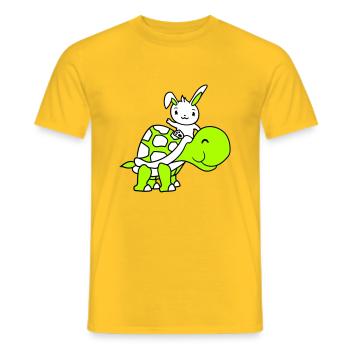 Bunny Big Giant Turtle Riding Waving Cute - Men's T-Shirt - yellow - Front - AI Model Male 178 dark (178cm)
