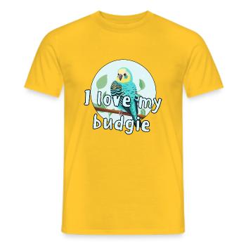 I love my Budgie T-Shirt - Wellensittich Tee - Männer T-Shirt - Gelb - Vorne - AI Model Male 178 dark (178cm)