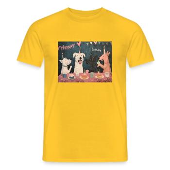 Happy Birthday dogs with cake - Männer T-Shirt - Gelb - Vorne - AI Model Male 178 dark (178cm)