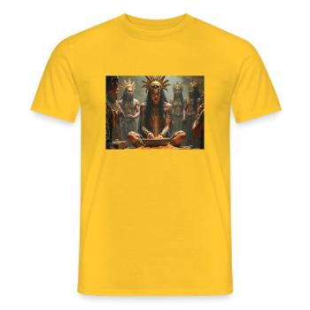 Tlazoteotl, aztekische Göttin der Lust, der Sünde und der Reinheit - Männer T-Shirt - Gelb - Vorne - AI Model Male 178 dark (178cm)