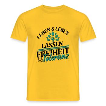 Leben und leben lassen Freiheit und Toleranz - Männer T-Shirt - Gelb - Vorne - AI Model Male 178 dark (178cm)