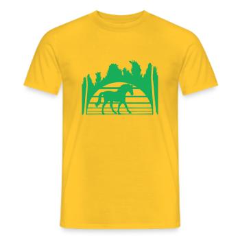 Horse Riding Lines Rider Sun Palm Trees Silhouette - Men's T-Shirt - yellow - Front - AI Model Male 178 dark (178cm)