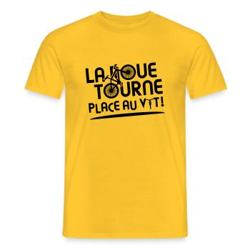 LA ROUE TOURNE, PLACE AU VTT ! (vélo) flex - T-shirt homme - jaune - Devant - AI Model Male 178 dark (178cm)