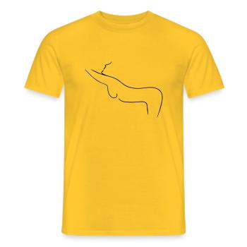 Female Body Line Art - Minimalist - Men's T-Shirt - yellow - Front - AI Model Male 178 dark (178cm)