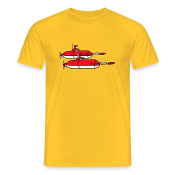 2 Military Submarines Shooting Torpedo Missiles Attack - Men's T-Shirt - yellow - Front - AI Model Male 178 dark (178cm)