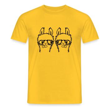2 Llama Nerds Geeks Team Lunettes à monture de corne Smart Grimace - T-shirt homme - jaune - Devant - AI Model Male 178 dark (178cm)