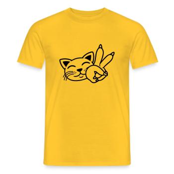 Handzeichen Peace Katze Gesicht - Männer T-Shirt - Gelb - Vorne - AI Model Male 178 dark (178cm)