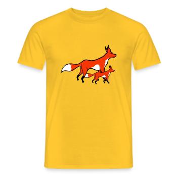 2 Foxes Mother Red Fox Little Child Father Mom - Men's T-Shirt - yellow - Front - AI Model Male 178 dark (178cm)