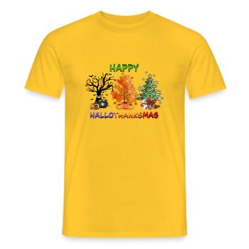 Happy Hallothanksmas Christmas Tree - Men's T-Shirt - yellow - Front - AI Model Male 178 dark (178cm)