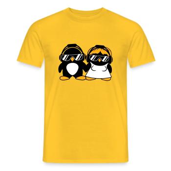 Zwei Pinguine DJ Paar Kopfhörer Sonnenbrille Team - Männer T-Shirt - Gelb - Vorne - AI Model Male 178 dark (178cm)