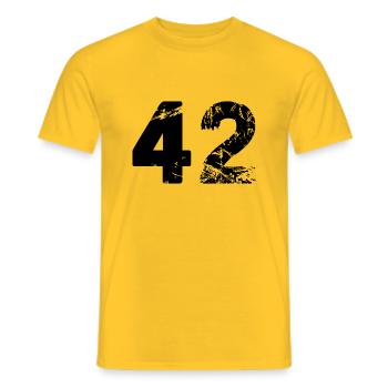 42 - Men's T-Shirt - yellow - Front - AI Model Male 178 dark (178cm)