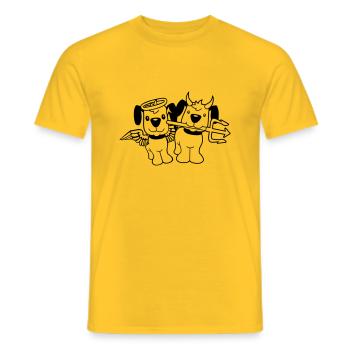 2 Dogs Angel Devil Satan Heaven Hell Conscience - Men's T-Shirt - yellow - Front - AI Model Male 178 dark (178cm)