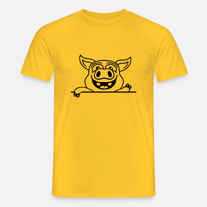 Freundlich winkendes Stall Schwein - Männer T-Shirt - Gelb