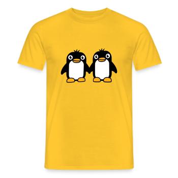 2 Pinguine Pärchen Händchen haltenverliebt Freunde - Männer T-Shirt - Gelb - Vorne - AI Model Male 178 dark (178cm)