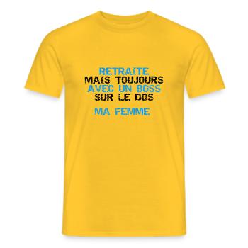 Retraité mais toujours avec un boss sur le dos - T-shirt homme - jaune - Devant - AI Model Male 178 dark (178cm)