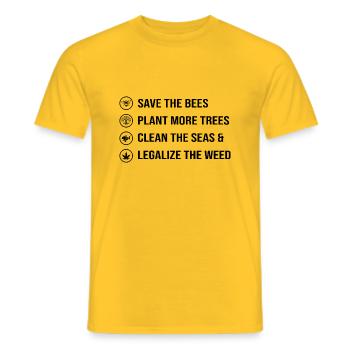 Save Bees Plant Trees Cean Sea Legalize Weed - Männer T-Shirt - Gelb - Vorne - AI Model Male 178 dark (178cm)