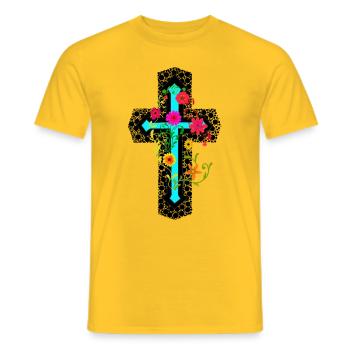 Croix Croix Crucifix Fleurs Fleurs Floraison Création - T-shirt homme - jaune - Devant - AI Model Male 178 dark (178cm)
