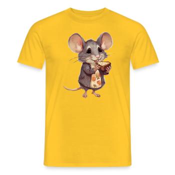 Happy mouse with chocolate chip cookies - Men's T-Shirt - yellow - Front - AI Model Male 178 dark (178cm)