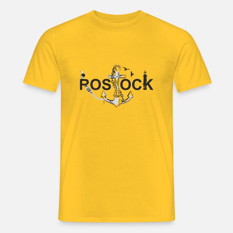 Rostock mit Schriftzug und Anker - Männer T-Shirt - Gelb