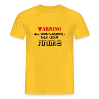 Warning Spontaneously Start Talking About anime - Men's T-Shirt - yellow - Front - AI Model Male 178 dark (178cm)