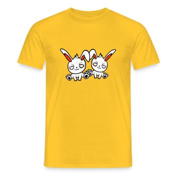 2 bunnies tired confused relaxed red dark circles - Men's T-Shirt - yellow - Front - AI Model Male 178 dark (178cm)