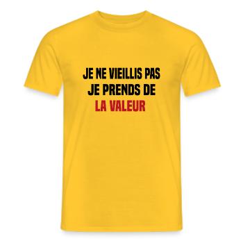 Je ne vieillis pas je prends de la valeur - T-shirt homme - jaune - Devant - AI Model Male 178 dark (178cm)