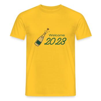 Welcome 2023 Design | Clothing, stickers etc. - Men's T-Shirt - yellow - Front - AI Model Male 178 dark (178cm)