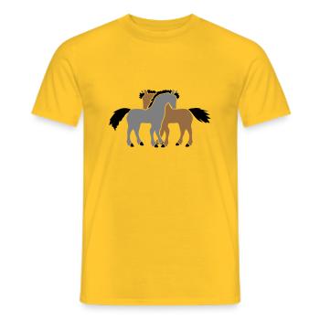 2 Pferde Team Pony Fohlen Pärchen Verliebt Freunde - Männer T-Shirt - Gelb - Vorne - AI Model Male 178 dark (178cm)