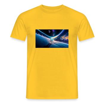 hugadino astronaut dino, cute dinosaur - Men's T-Shirt - yellow - Front - AI Model Male 178 dark (178cm)