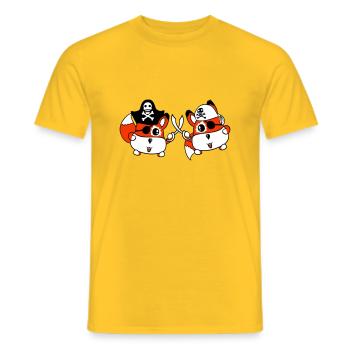 2 Little Cute Pirate Foxes Eye Patch Saber Duel - Men's T-Shirt - yellow - Front - AI Model Male 178 dark (178cm)