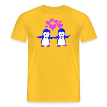 Zwei Pinguine Paar Pärchen Liebe 2 Verliebt Herzen - Männer T-Shirt - Gelb - Vorne - AI Model Male 178 dark (178cm)