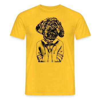 Junger Malteser Hund mit treuem Blick im Hoodie. - Männer T-Shirt - Gelb - Vorne - AI Model Male 178 dark (178cm)
