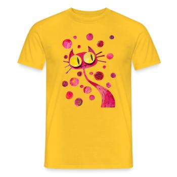 Quirky, Colorful and Curious Kitty Cat - Men's T-Shirt - yellow - Front - AI Model Male 178 dark (178cm)