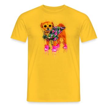 Chien avec lunettes de soleil et chemise hawaïenne - T-shirt homme - jaune - Devant - AI Model Male 178 dark (178cm)