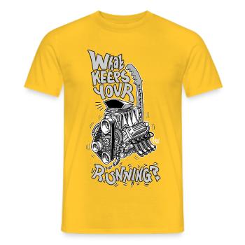 1482_WhatKeepsYourMotorRunning-GRAY - Männer T-Shirt - Gelb - Vorne - AI Model Male 178 dark (178cm)