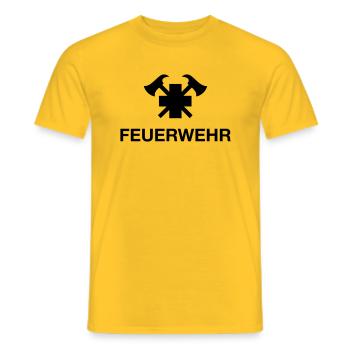Schweizer Feuerwehrkreuz mit Schriftzug - Männer T-Shirt - Gelb - Vorne - AI Model Male 178 dark (178cm)