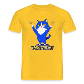 chat humour, la force est en toi ! - T-shirt homme - jaune - Devant - AI Model Male 178 dark (178cm)