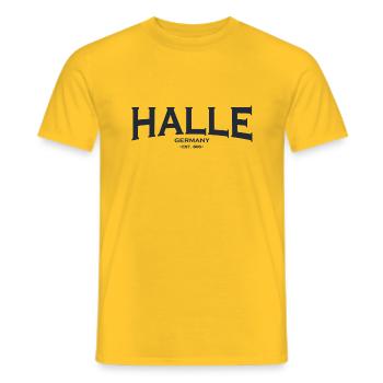 Halle - Männer T-Shirt - Gelb - Vorne - AI Model Male 178 dark (178cm)