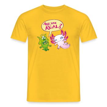 Alien surpris se demande si l'axolotl est réel - T-shirt homme - jaune - Devant - AI Model Male 178 dark (178cm)