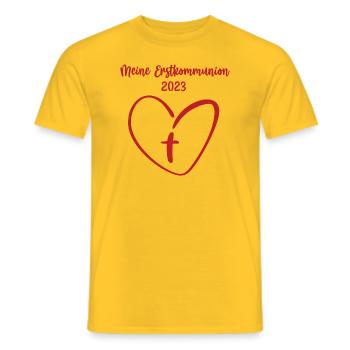 Meine Erstkommunion 2023 Erste Heilige Kommunion - Männer T-Shirt - Gelb - Vorne - AI Model Male 178 dark (178cm)